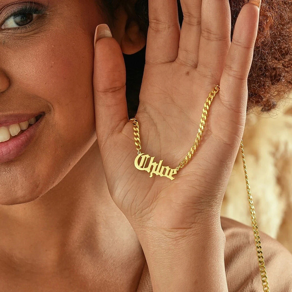 Gothic Name Necklace – Custom Cuban Chain