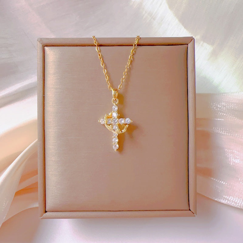 Geometric Cross Pendant Necklace – Gold & Silver