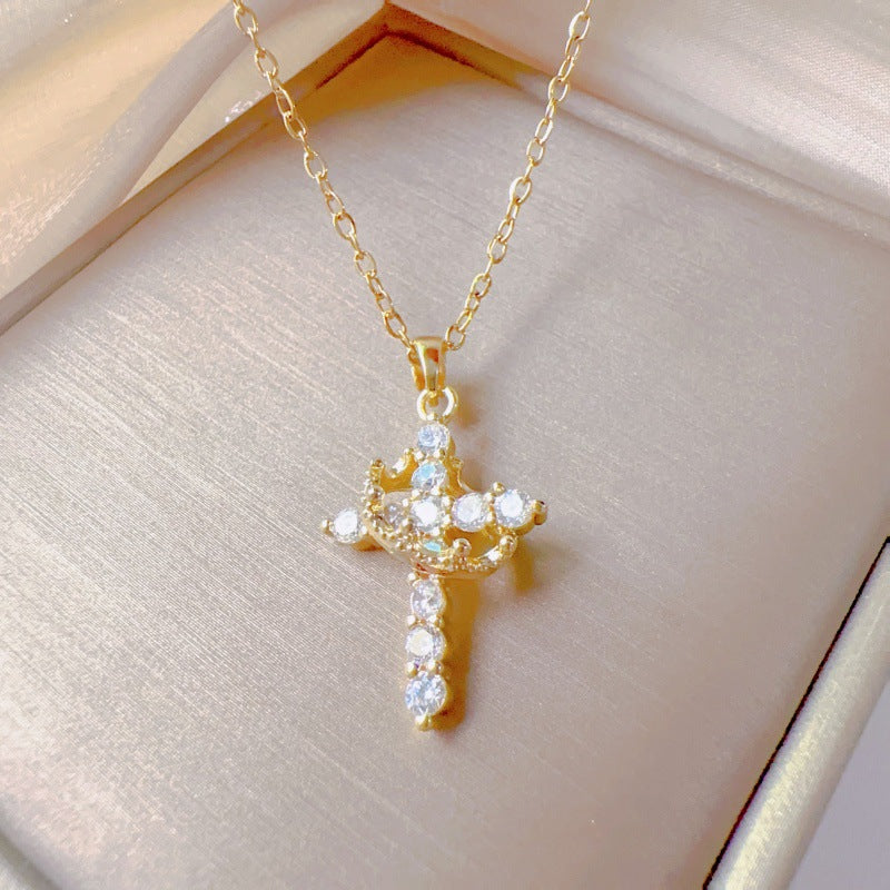 Geometric Cross Pendant Necklace – Gold & Silver