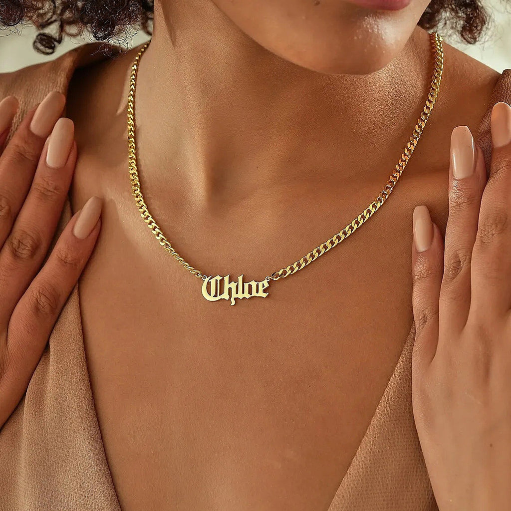 Gothic Name Necklace – Custom Cuban Chain