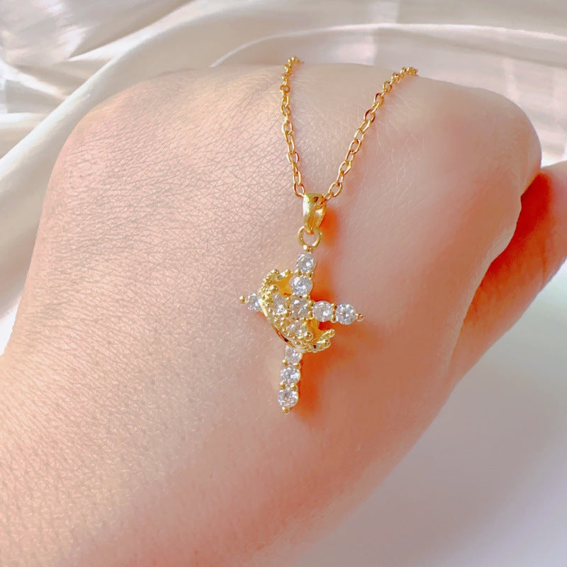 Geometric Cross Pendant Necklace – Gold & Silver
