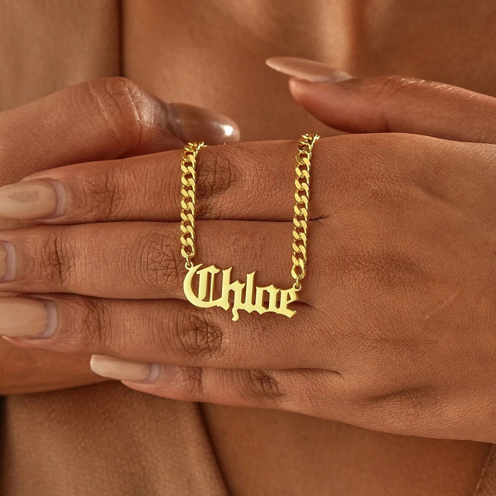 Gothic Name Necklace – Custom Cuban Chain