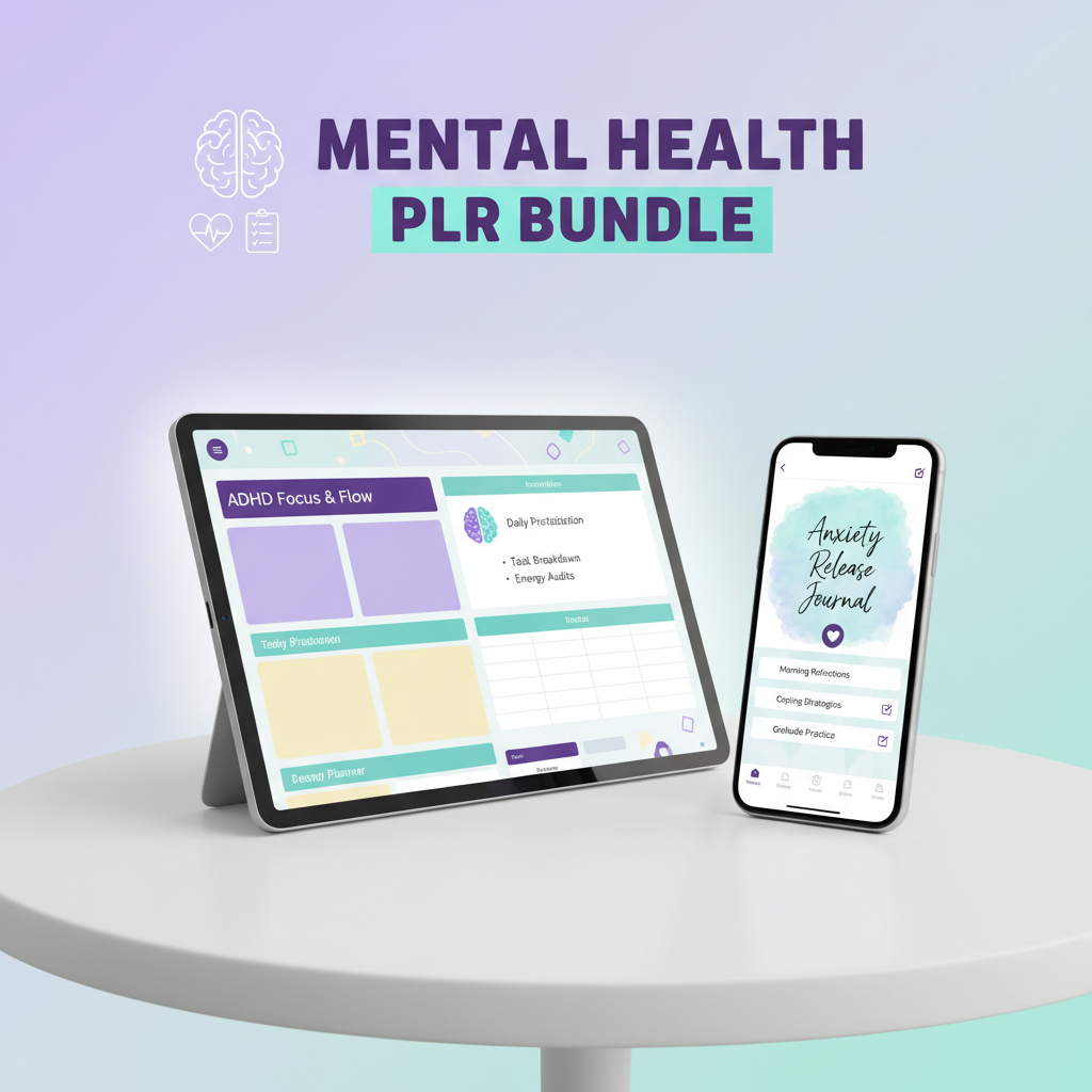Mental Health Bundle PLR - ADHD Planner Anxiety Journal Workbook