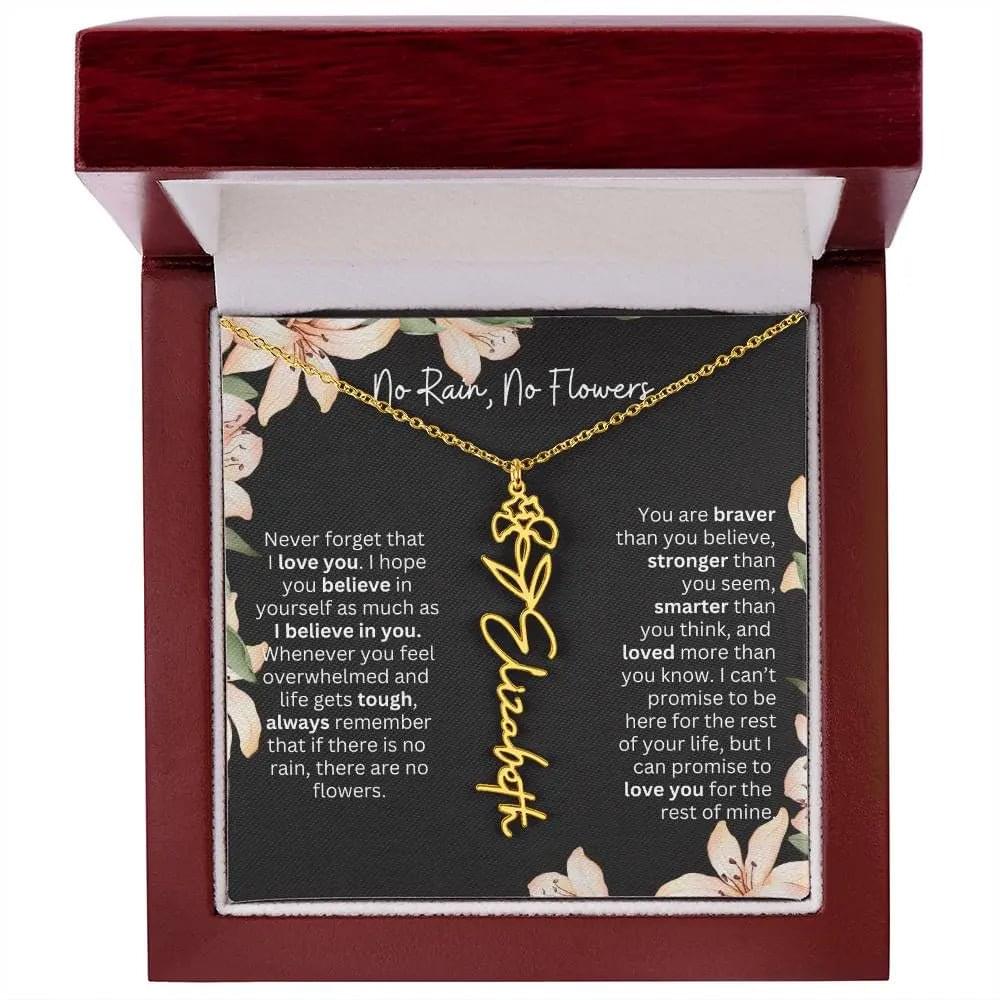 To My Daughter I Birth Flower Necklace With Name I No Rain - No Flowers