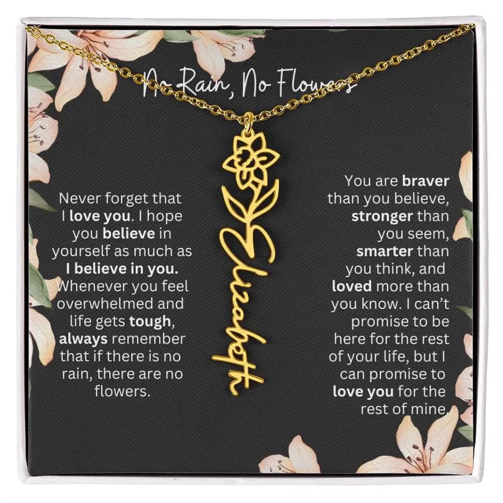 To My Daughter I Birth Flower Necklace With Name I No Rain - No Flowers