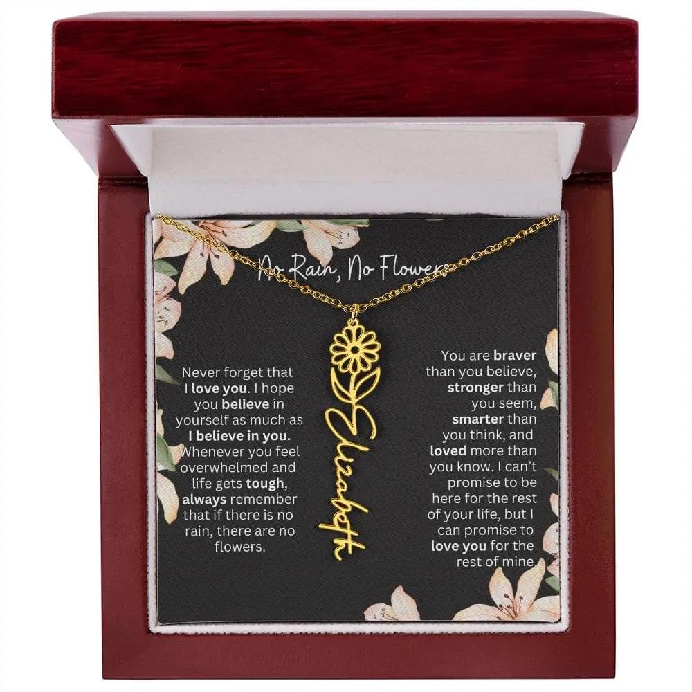To My Daughter I Birth Flower Necklace With Name I No Rain - No Flowers