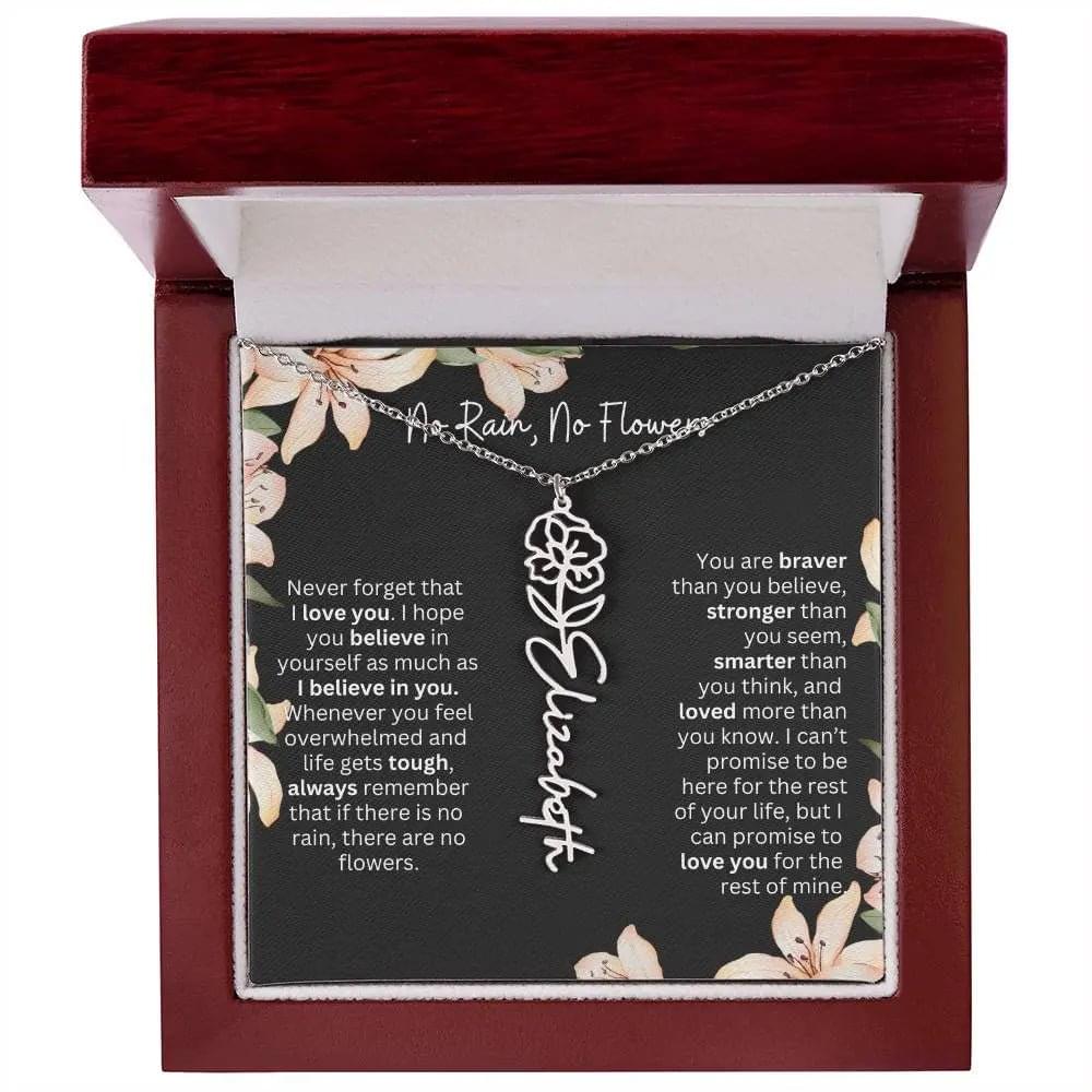 To My Daughter I Birth Flower Necklace With Name I No Rain - No Flowers
