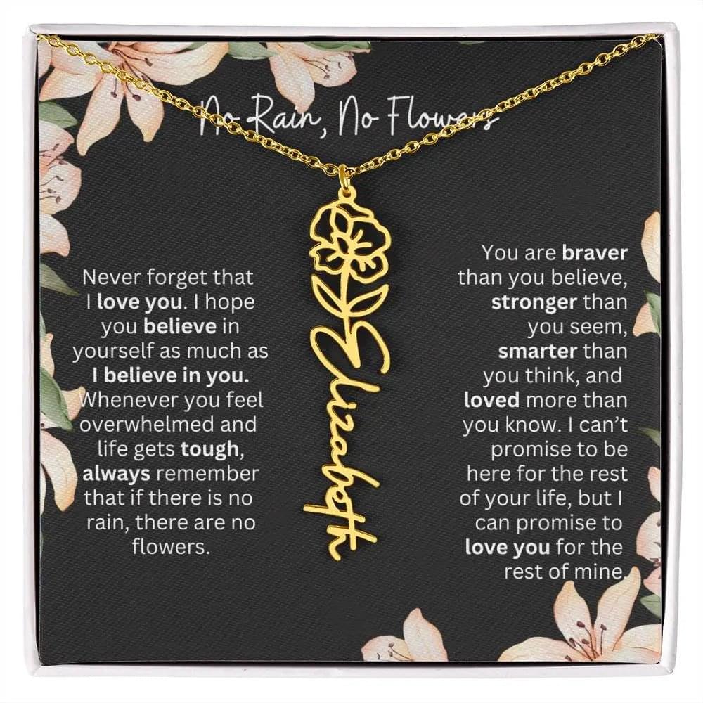 To My Daughter I Birth Flower Necklace With Name I No Rain - No Flowers