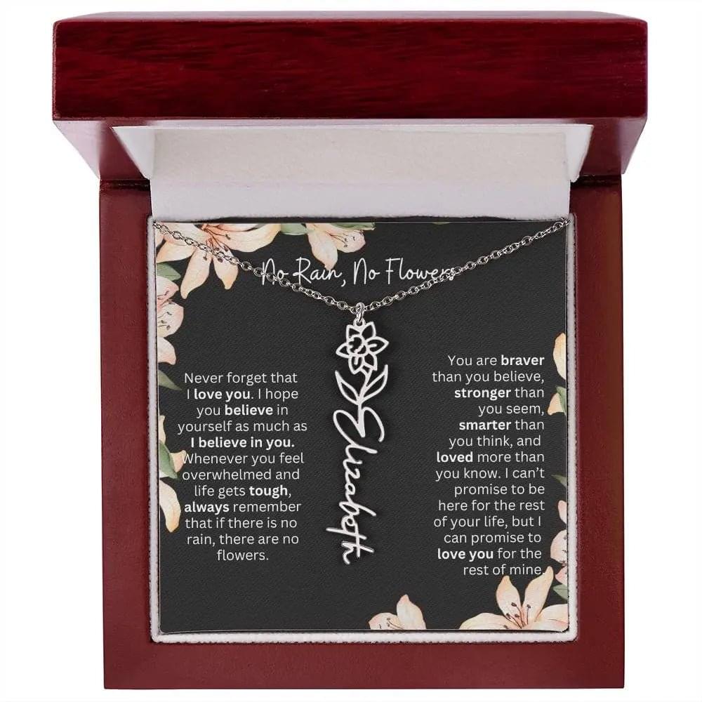 To My Daughter I Birth Flower Necklace With Name I No Rain - No Flowers
