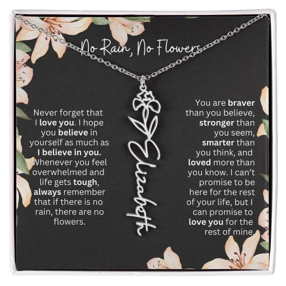 To My Daughter I Birth Flower Necklace With Name I No Rain - No Flowers