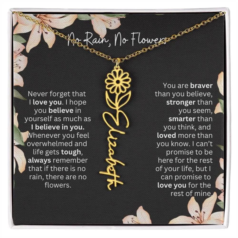 To My Daughter I Birth Flower Necklace With Name I No Rain - No Flowers