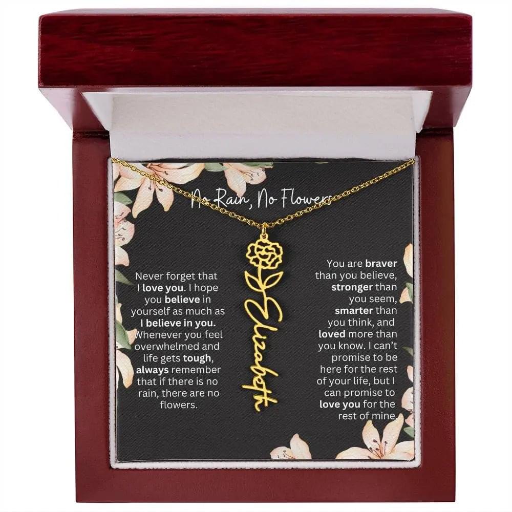 To My Daughter I Birth Flower Necklace With Name I No Rain - No Flowers