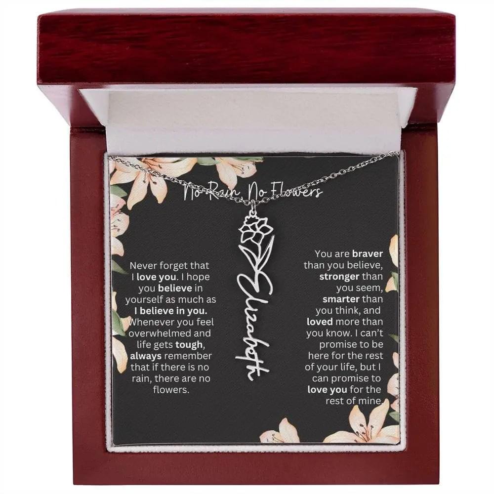 To My Daughter I Birth Flower Necklace With Name I No Rain - No Flowers