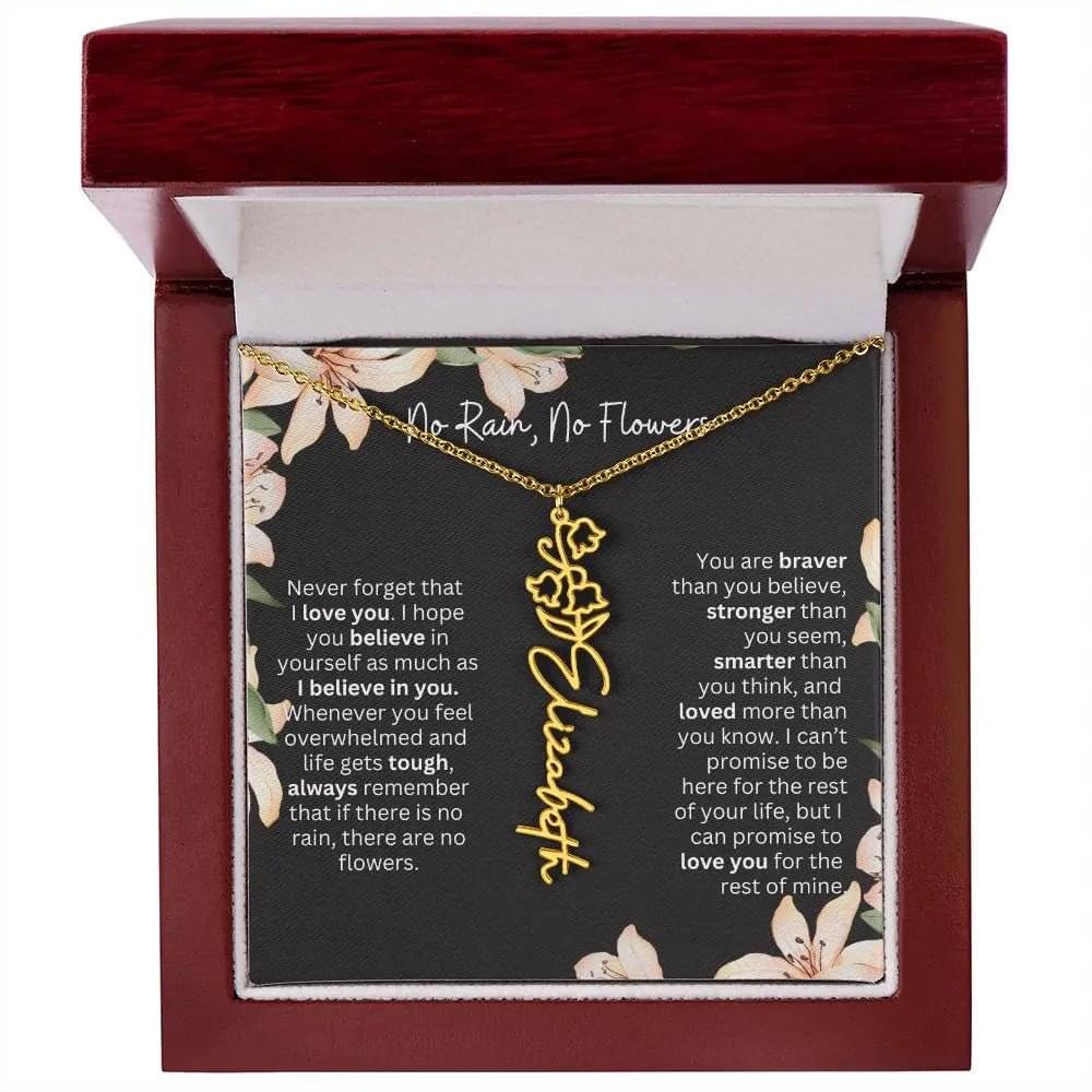To My Daughter I Birth Flower Necklace With Name I No Rain - No Flowers