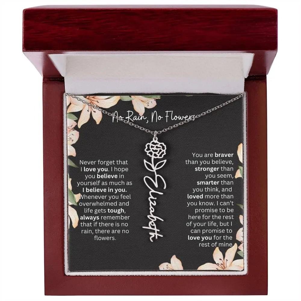 To My Daughter I Birth Flower Necklace With Name I No Rain - No Flowers