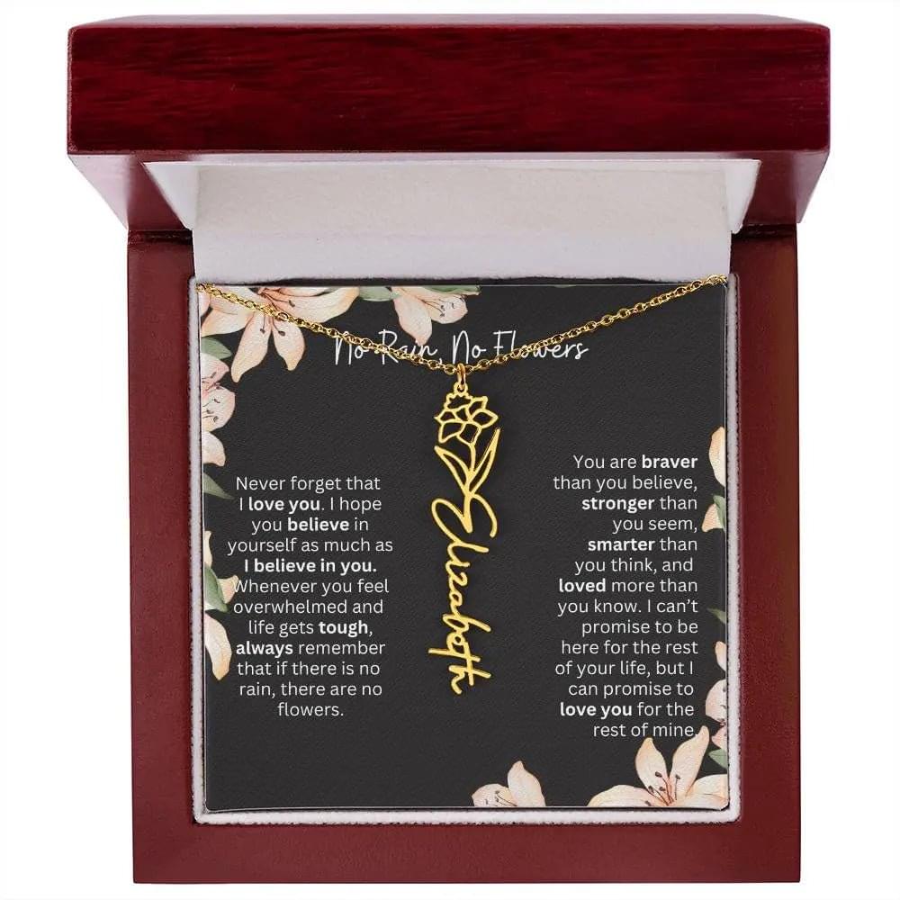 To My Daughter I Birth Flower Necklace With Name I No Rain - No Flowers