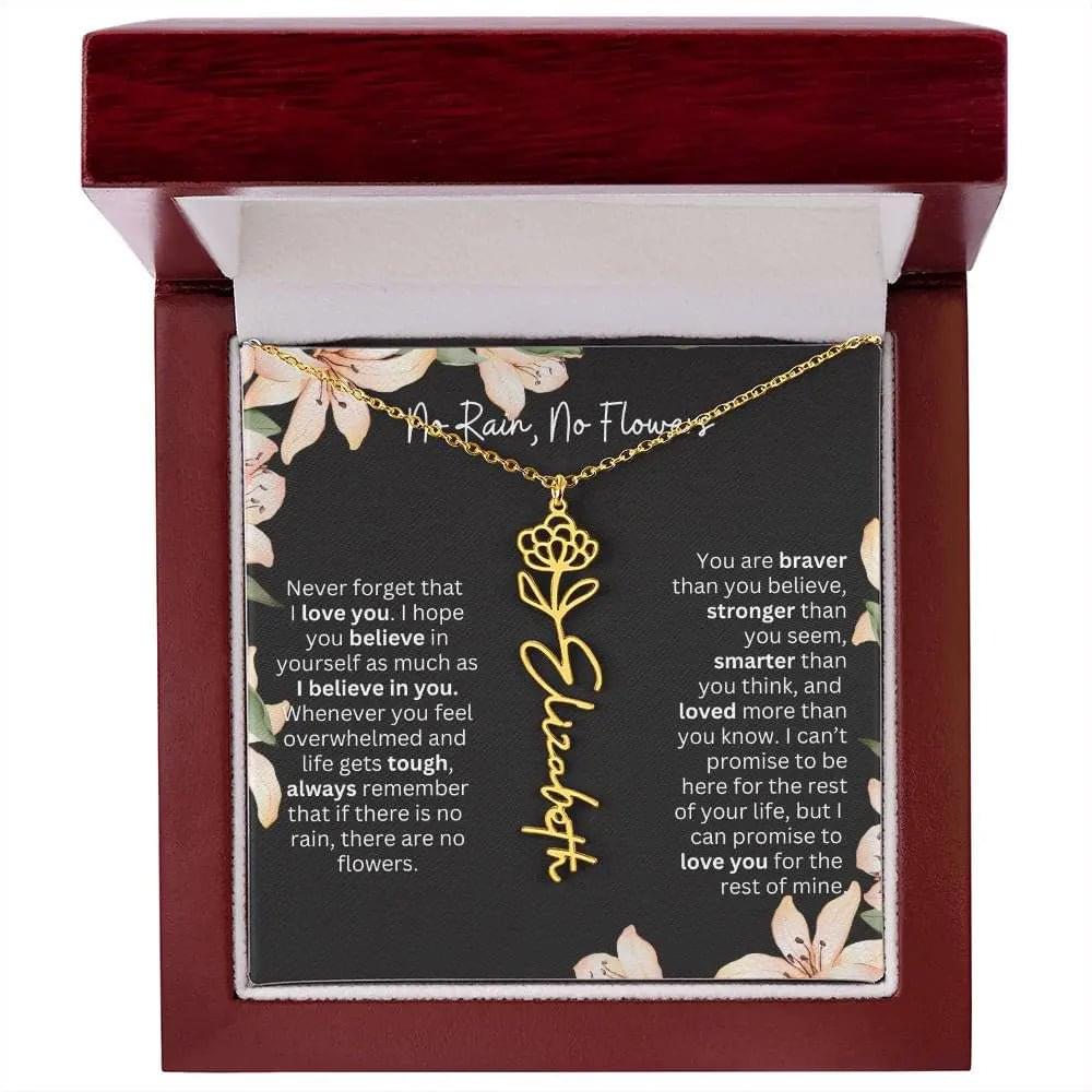 To My Daughter I Birth Flower Necklace With Name I No Rain - No Flowers