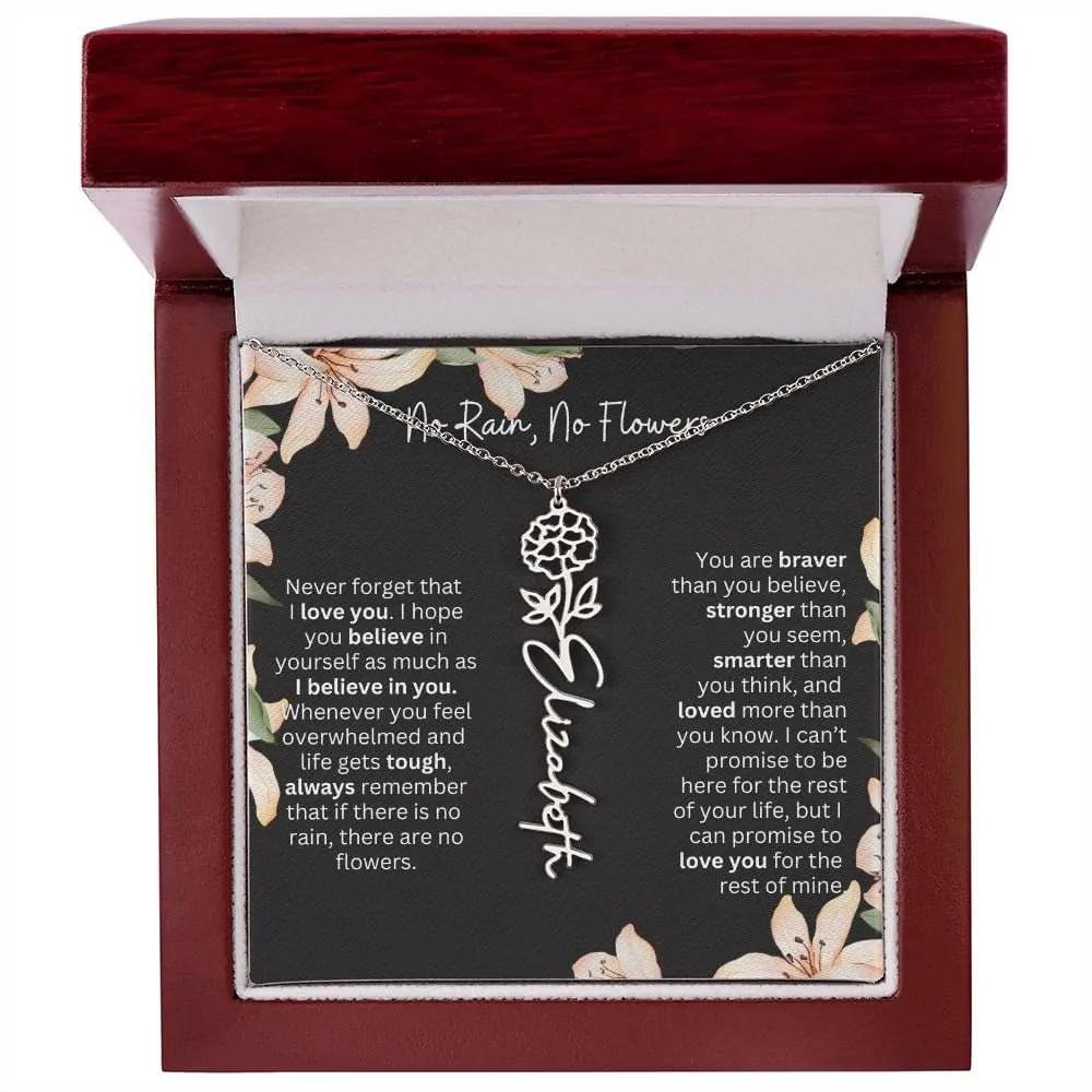 To My Daughter I Birth Flower Necklace With Name I No Rain - No Flowers