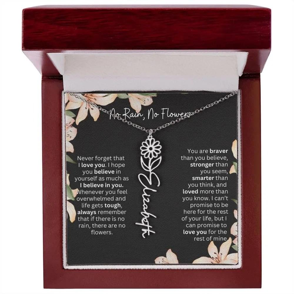 To My Daughter I Birth Flower Necklace With Name I No Rain - No Flowers