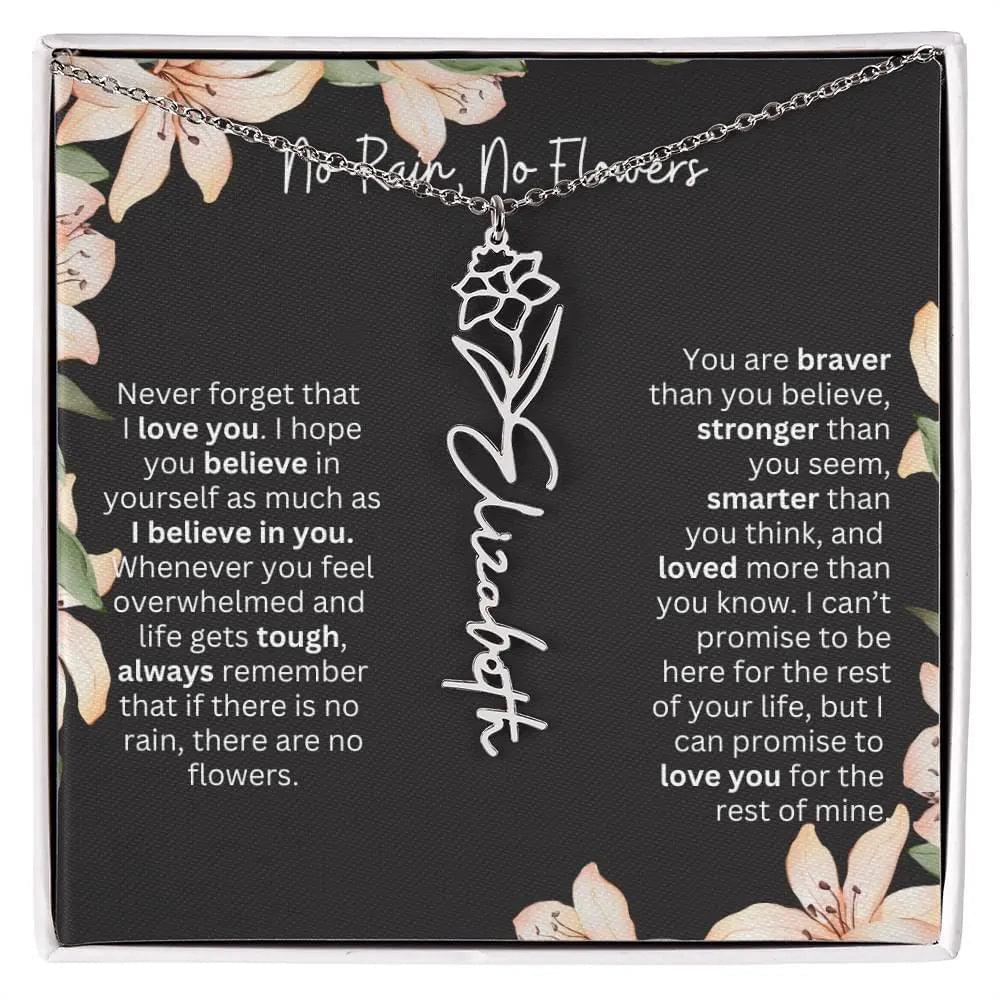 To My Daughter I Birth Flower Necklace With Name I No Rain - No Flowers