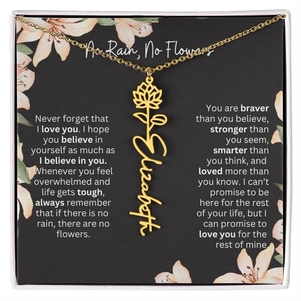 To My Daughter I Birth Flower Necklace With Name I No Rain - No Flowers
