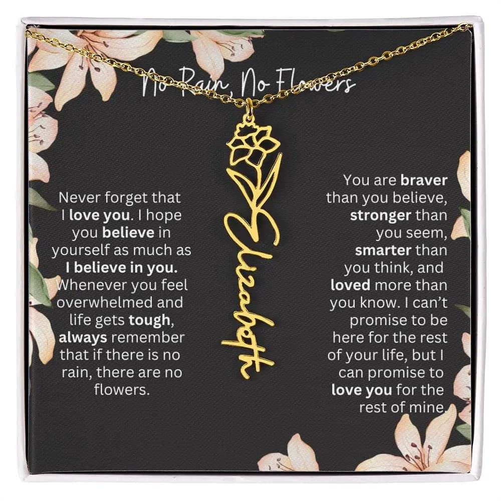 To My Daughter I Birth Flower Necklace With Name I No Rain - No Flowers