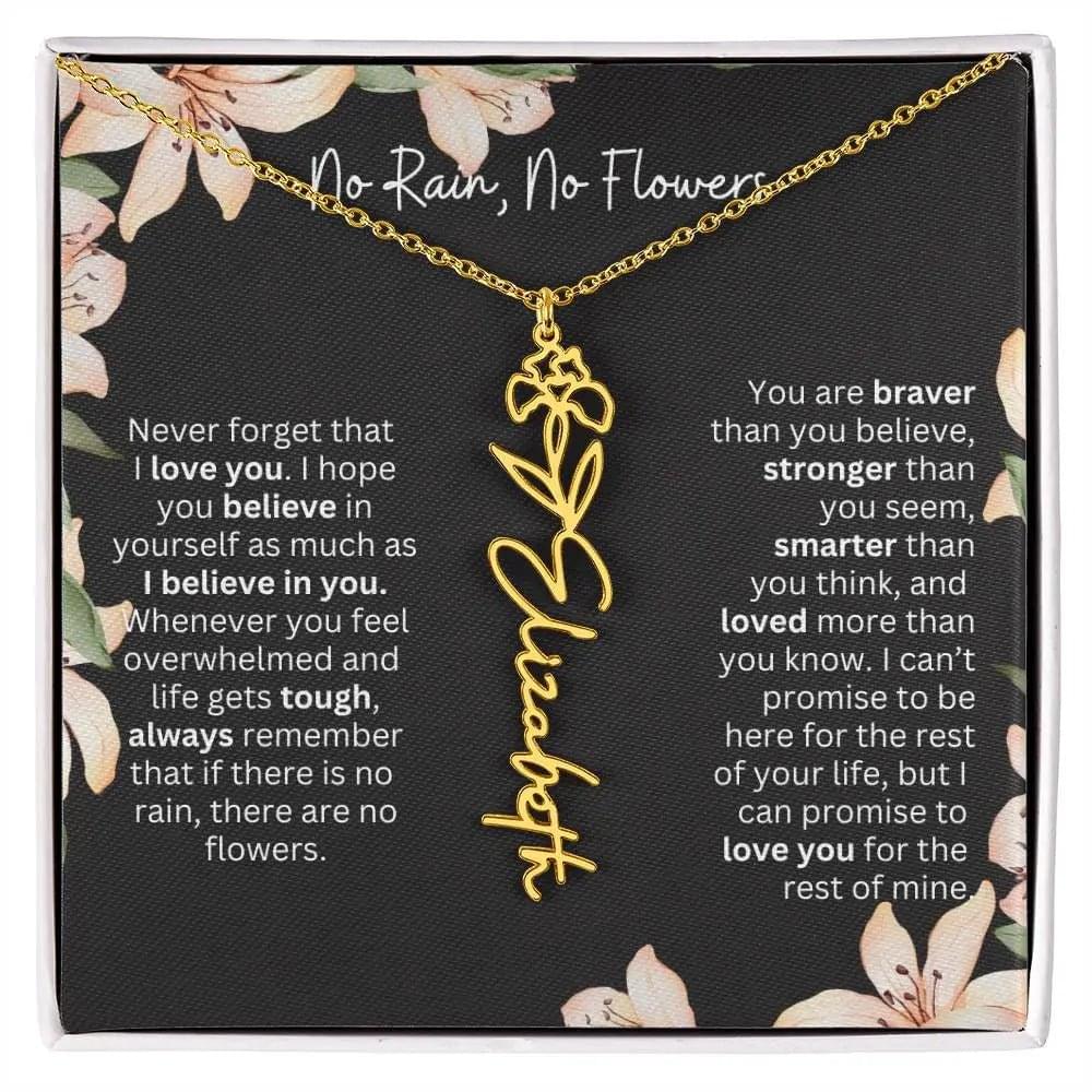To My Daughter I Birth Flower Necklace With Name I No Rain - No Flowers
