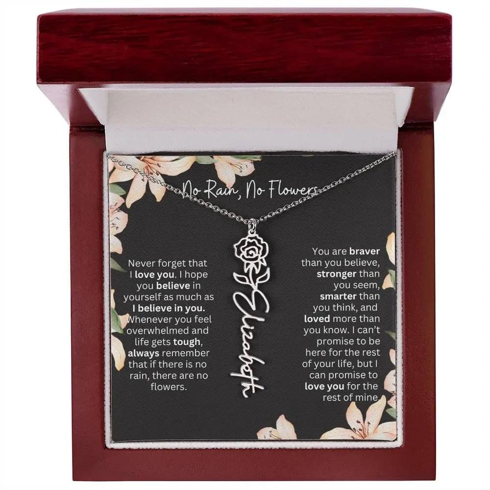 To My Daughter I Birth Flower Necklace With Name I No Rain - No Flowers